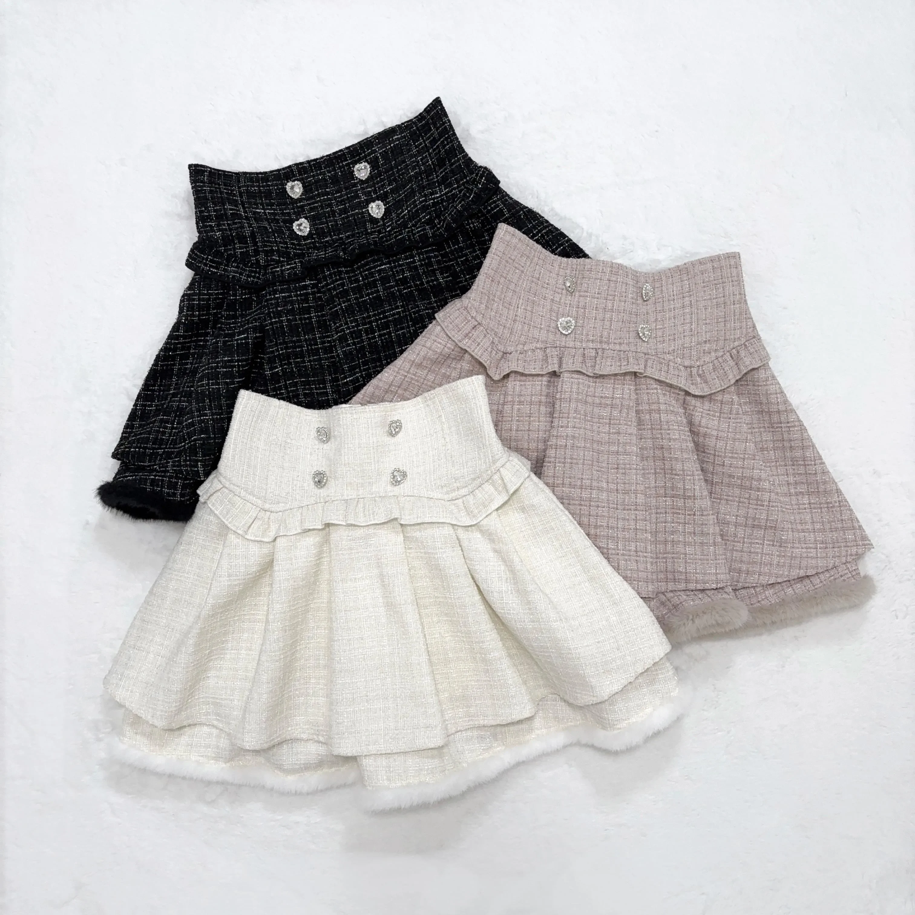 Japanese Mine Style Mass-produced High Waist A-line Heart Diamond Fluffy Splicing Double-layer Sweet Lolita Short Skirts Women