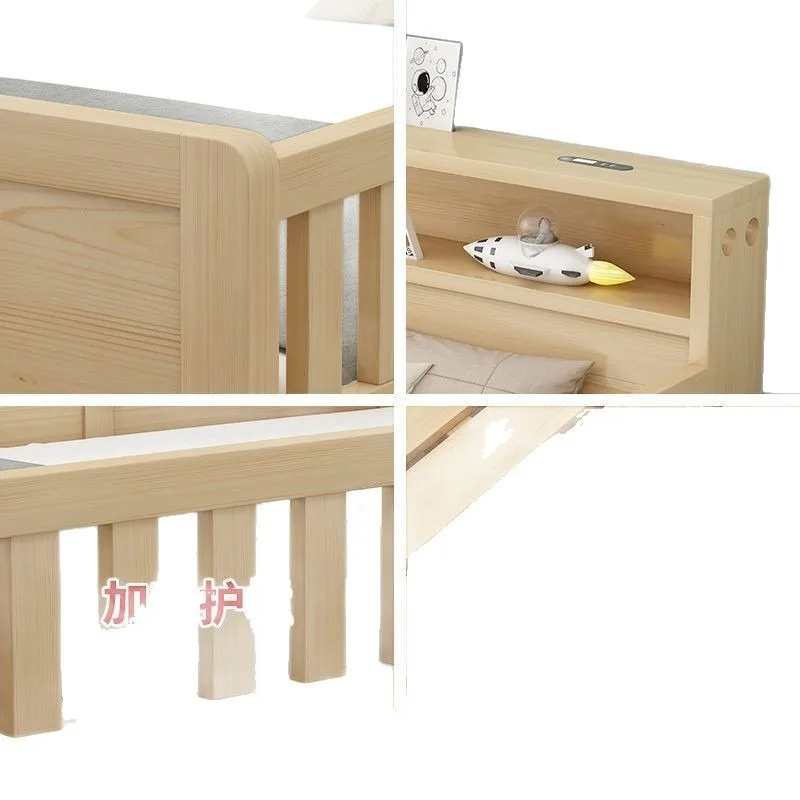 Cama infantil de madeira maciça com guarda-corpo, berço à prova de quedas