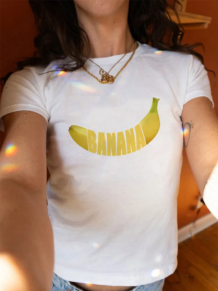 

2024 Vintage streetwear aesthetic Harajuku women's crop top Fashion Y2K Banana Slim Baby white for women T-shirt goth ins