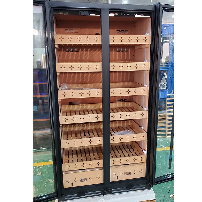 Spanish Cedar Wood Electric Cigar Cabinet Digital Hygrometer Temperature Control Large Capacity Cigar Moisturizer
