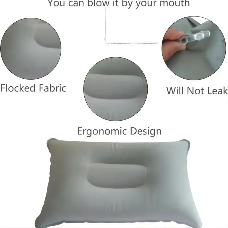 Fabric Flocked Inflatable Pillow For Hiking Camping Traveling Desk Rest