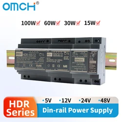 OMCH HDR Series DIN Rail Switching Power Supply HDR-15 100-240VAC 15W 30W 60W 100W AC to DC Voltage 5V 12V 24V 48V 0-7.1A SMPS