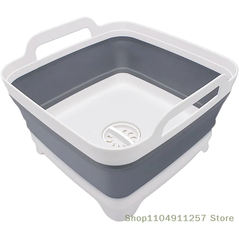 

9 Liter Collapsible Plastic Vegetable Wash Basin With Drain Plug For Dish Storage, Vegetable And Fruit Washing, Chill Bucket