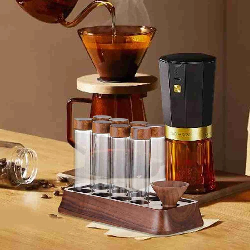 1Pcs Coffee Bean Glass Tube With Wood Tool Bottled Tubes Grain Storage Wooden Sealed Airtight Canisters