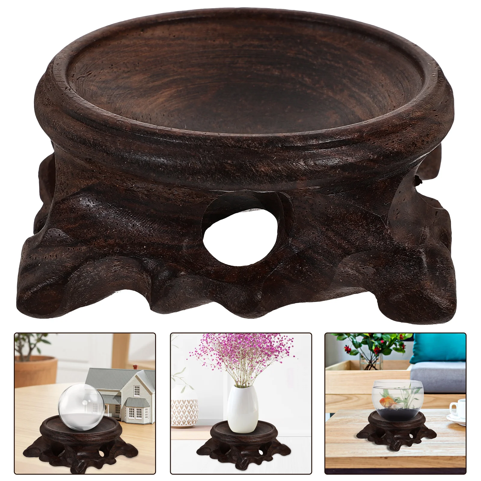 

Crystal Base Decoration Home Display Stand Quartz Holder Wood Pedestal 5 High 2.5 Inner Diameter BlackWood A Style Large