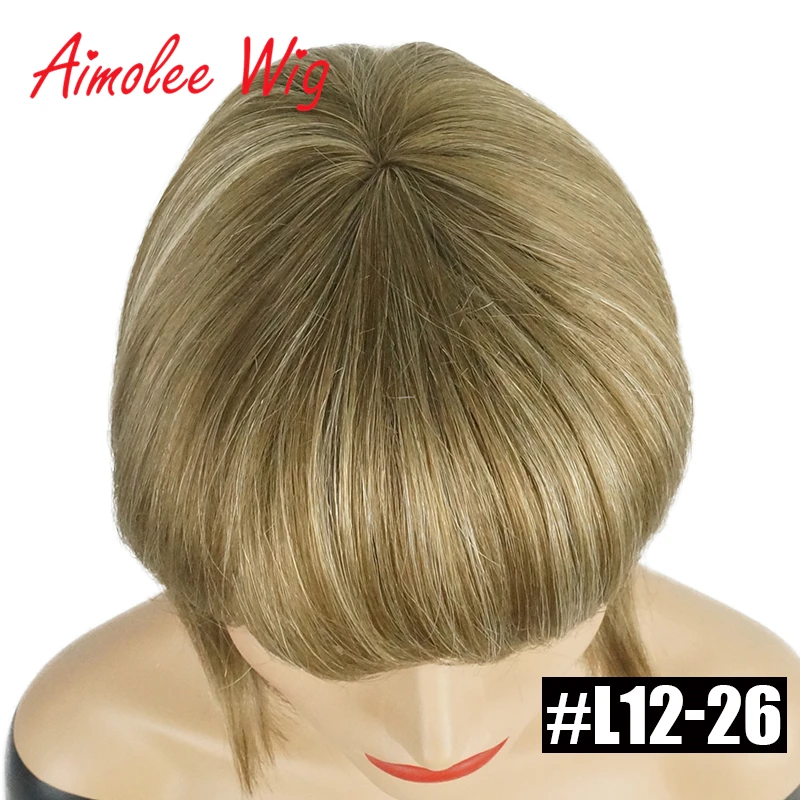 شعر مستعار قصير مستقيم على شكل بوب من إيمولي مع غرة أشقر يسلط الضوء على مزيج الشعر البشري، باروكات صناعية للنساء #4