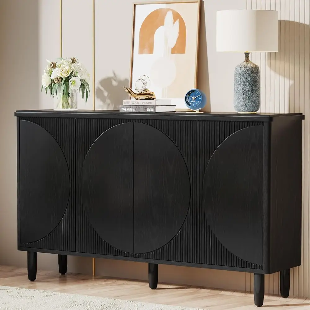 

Cabinet Sideboard with Storage, Elegant Table with Doors for Living Room, Kitchen, and Dining Area (Black)