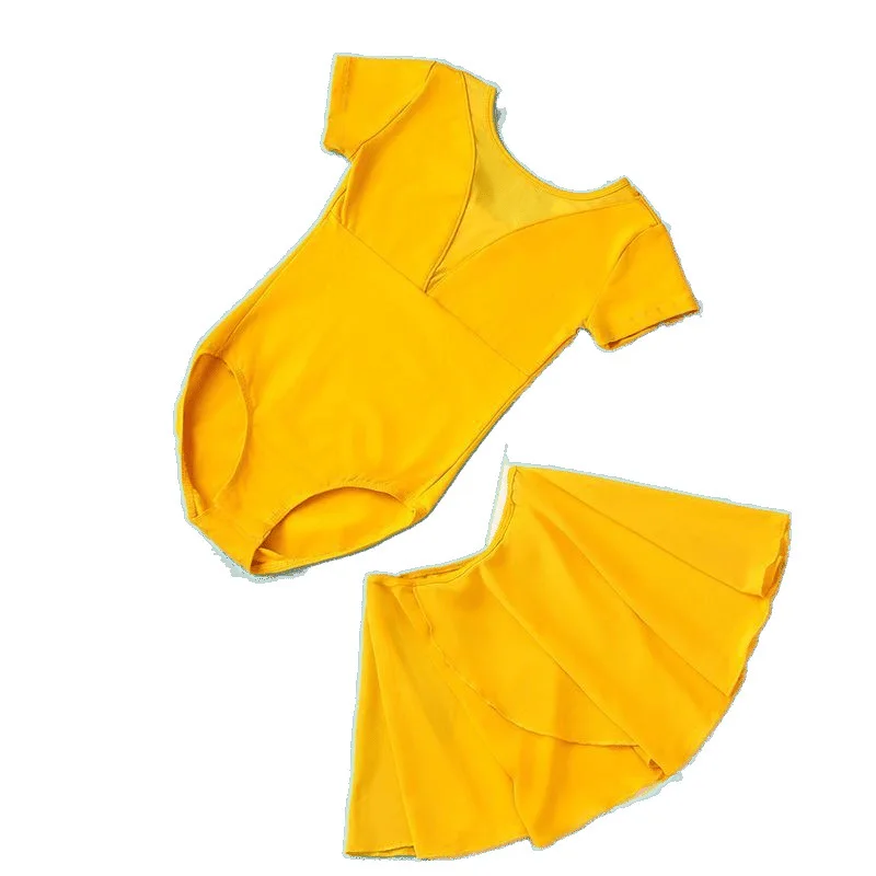 فستان ممارسة الرقص الصيني للأطفال فستان الباليه للفتيات بأكمام قصيرة للجمباز البدني