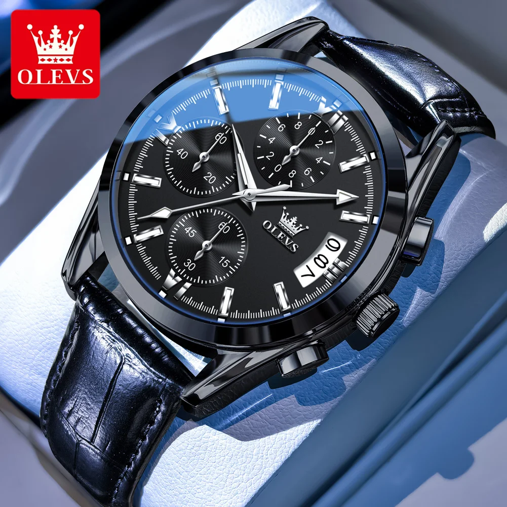 

OLEVS лучший бренд класса люкс мужские часы бизнес кожаный ремешок календарь водостойкий хронограф мужские повседневные кварцевые часы Montre Homme