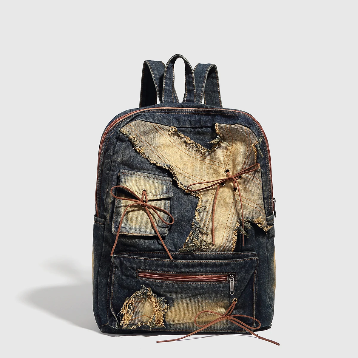 Sacos de denim de água de lavagem vintage para mulheres bolsas de designer de luxo e bolsas 2024 novo em arco decoração grande capacidade mochila de viagem frete grátis chegada rápida