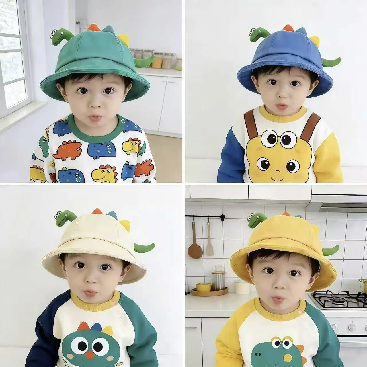

Cute Cartoon Dinosaur Baby Fisherman Hat Children Outdoor Summer Sun Hat Solid Color Toddler Bucket Hat Boys Girls Bucket Bonnet