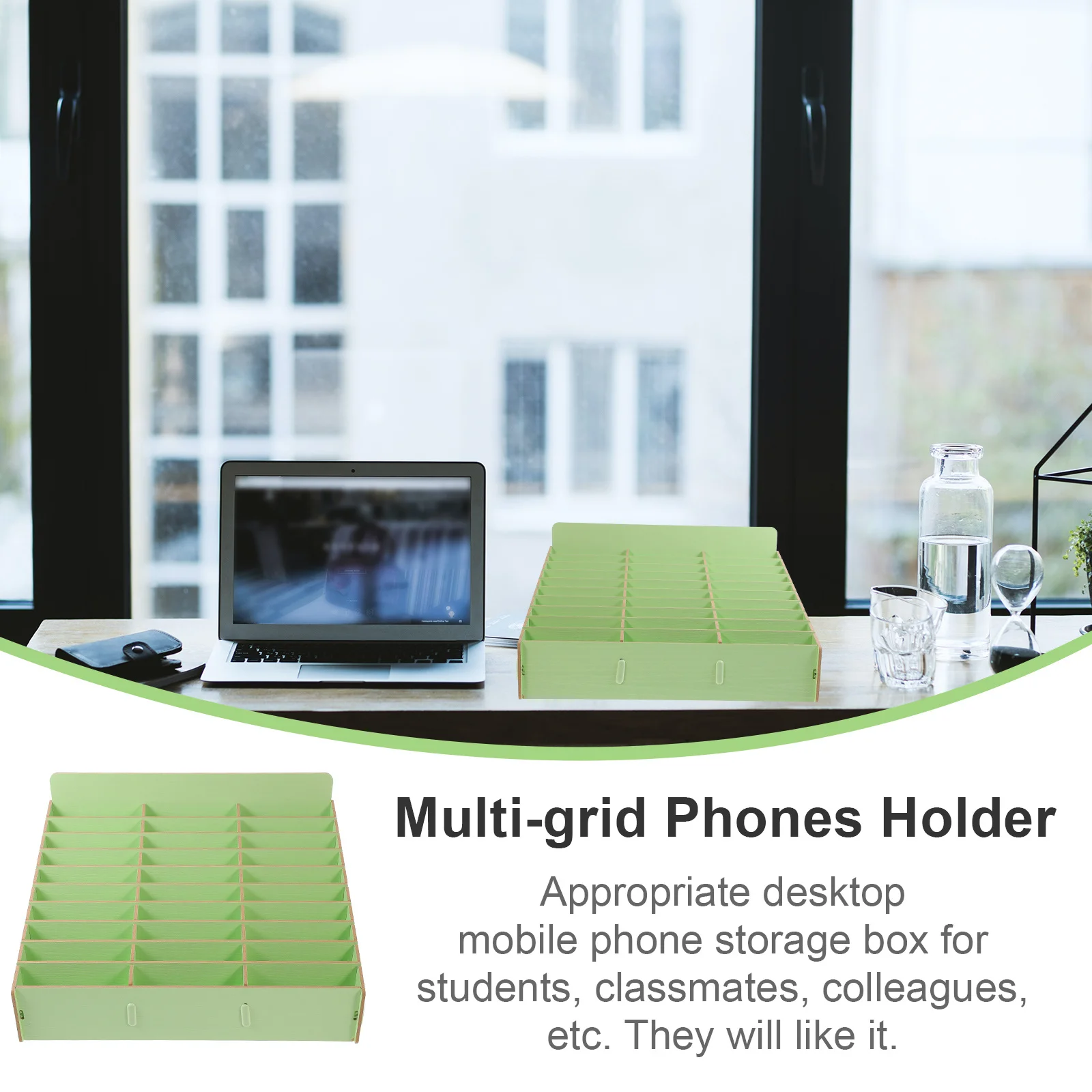 Wooden Multi-Grid Phone Storage Box Desktop Organizer Mobile Cell Phone Holder Management Box for Classroom Meeting Room Desktop