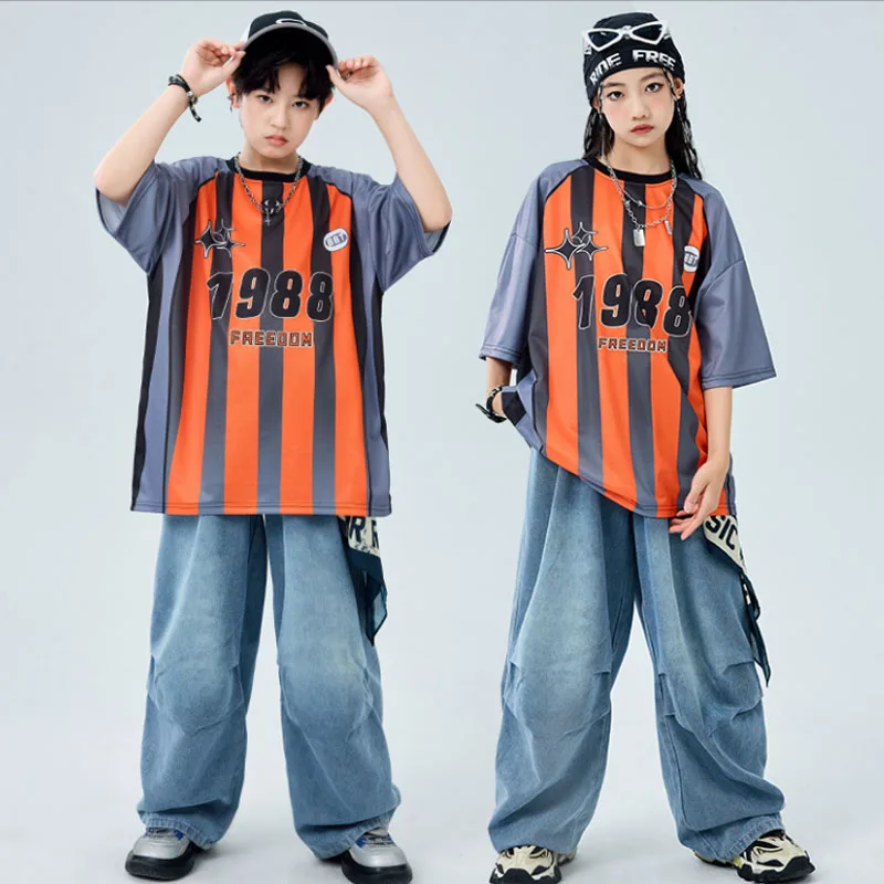 Hip Hop Ragazzi Maglietta a contrasto allentata Streetwear Pantaloni cargo Ragazze Street Dance Bambini Jazz K-pop Set di vestiti Costumi per bambini