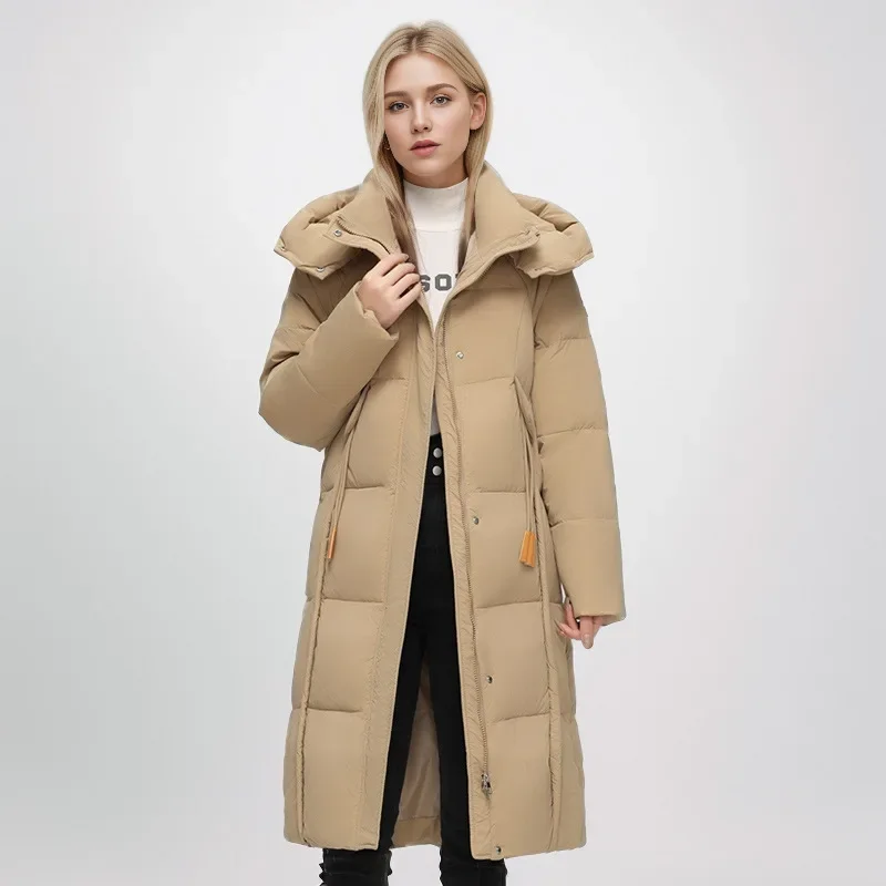 2025 Winter Women's New Long Over-the-knee Cotton Jacket Female Hooded Thicken Warm Parkas Coats Women's Padded Jacket 2025