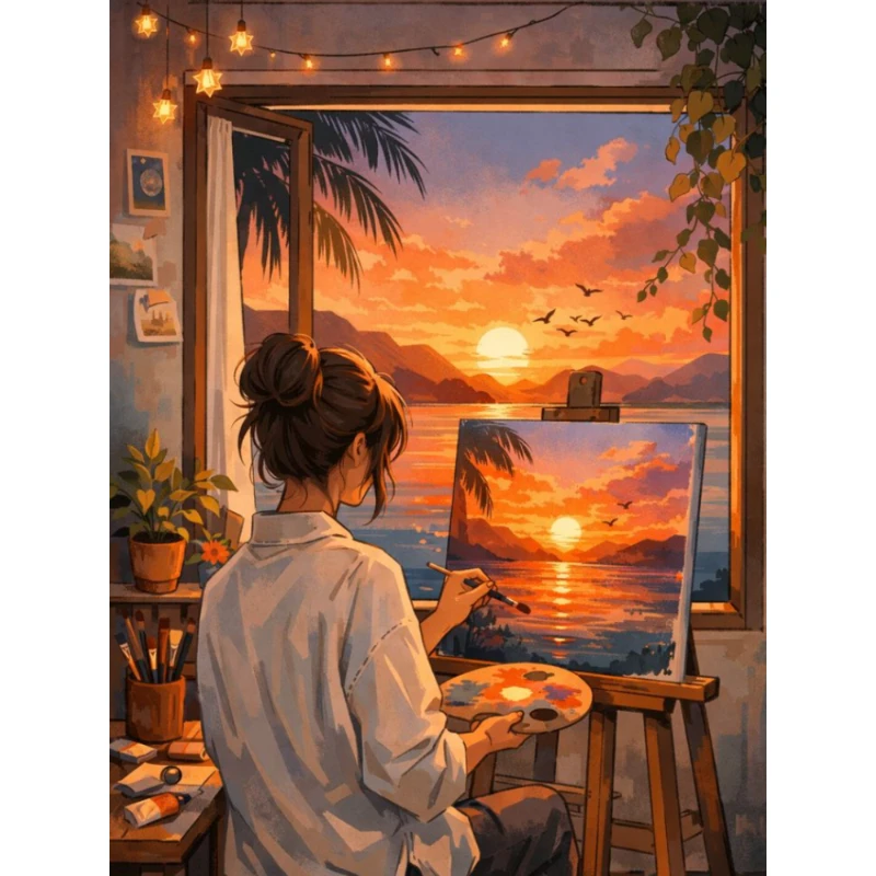 

500/1000/1200/2000 PCS Jigsaw Puzzles Scenery Sunset Painting Family Activity Games for Gameroom Bedroom Home Decor