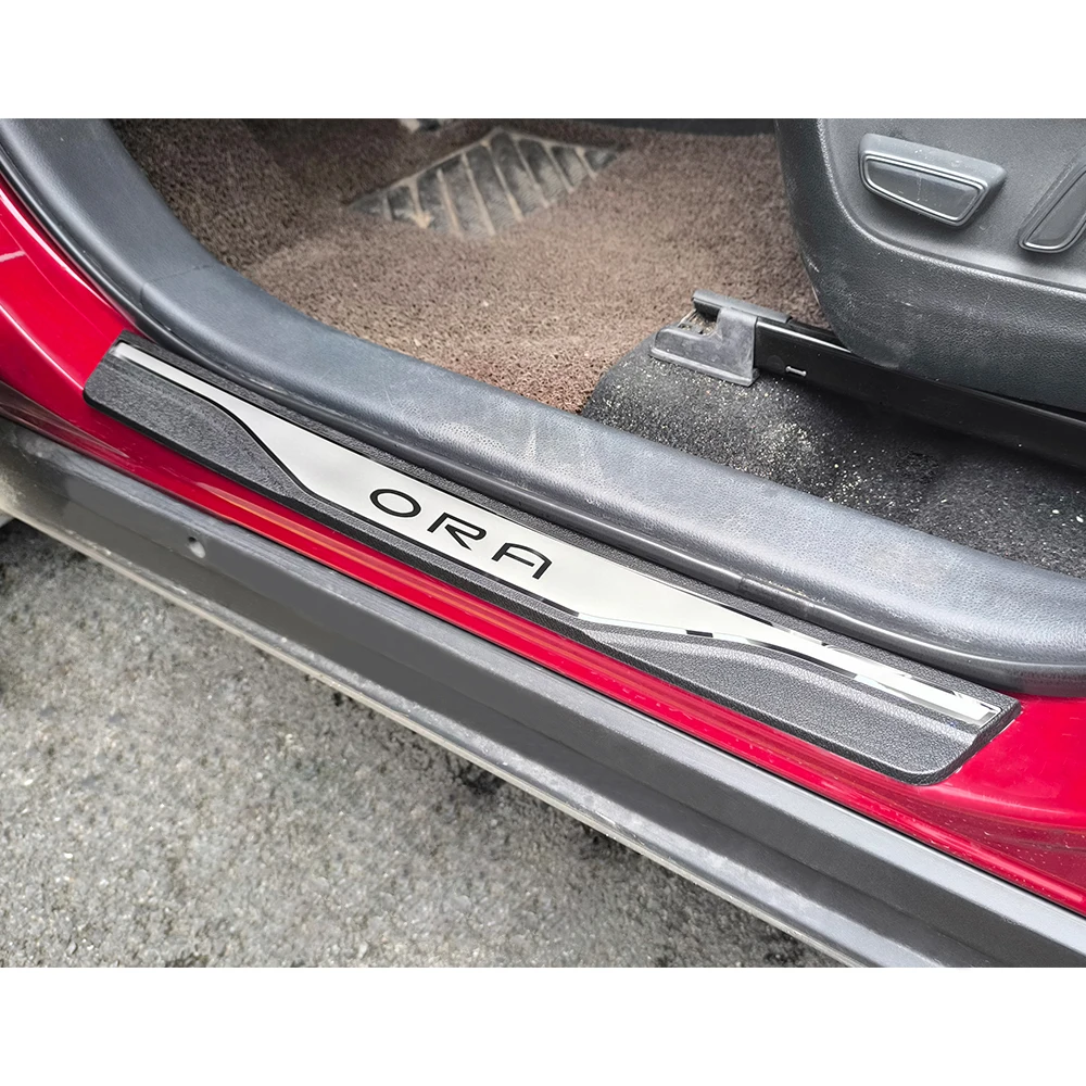 

Car For GWM ORA Door Sill Threshold Scuff Plate Protector Auto Scuff Pedal Trim Stickers Accessories 2022-2025