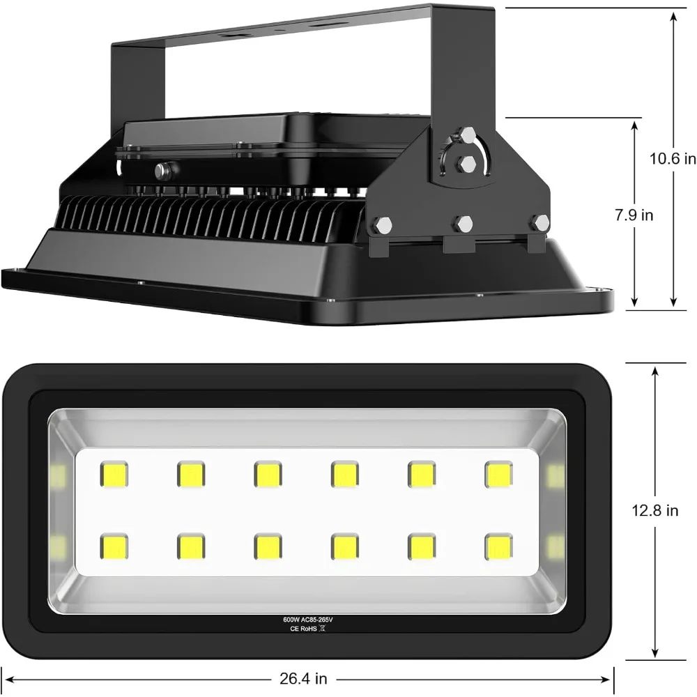 Outdoor Flood Light, Super Bright Daylight White Waterproof Security Lighting Fixtures for Street Parking Lot Sport Court