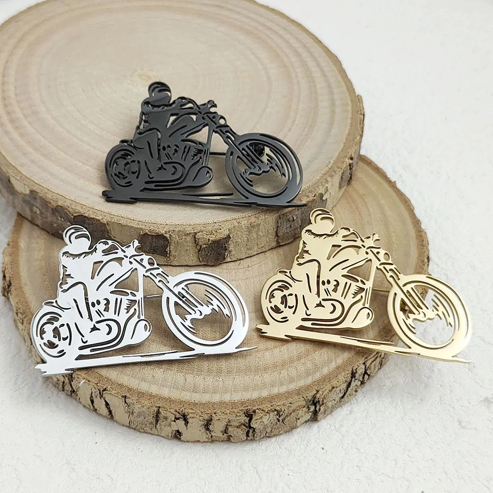 New gold-plated stainless steel men's brooch, waterproof and non-fading brooch for motorcycle riders, suit accessories