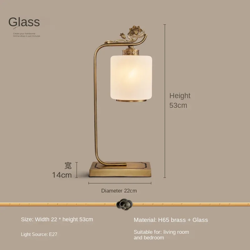 

New Chinese Style Copper Marble Table Lamp Touch Switch High-End Chinese Style Retro Bedroom Bedside Lamp