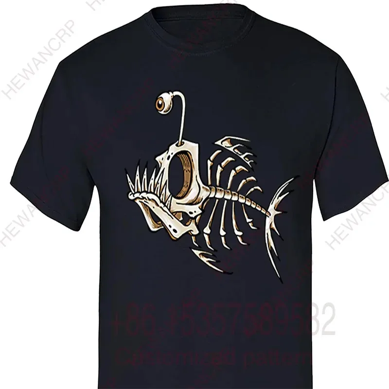 

Anglerfish Skeleton graphic print Funny Men Cotton T Shirt O-neck short-sleeved Tee retro Unisex Oversized casual Tshirts Tops