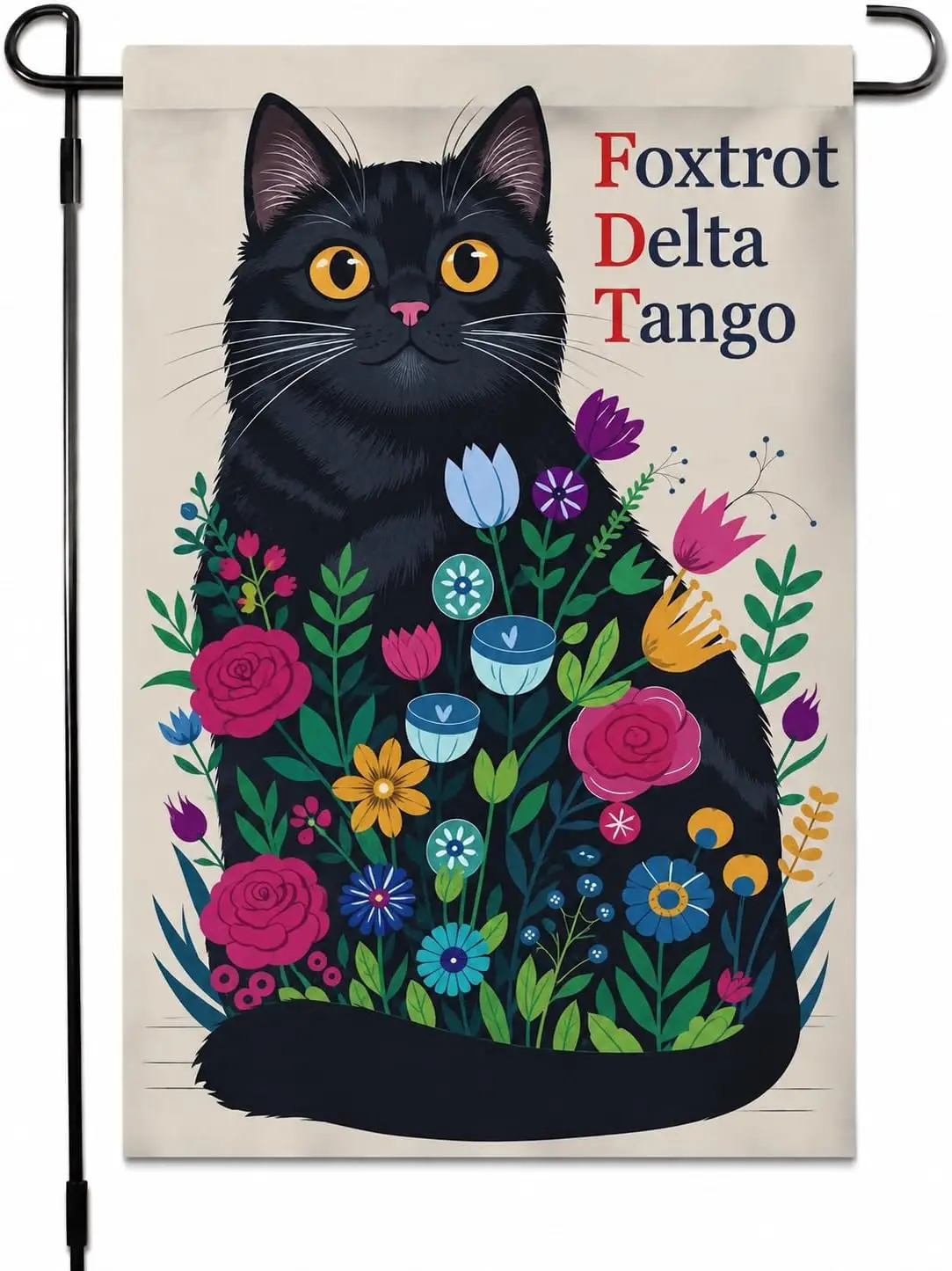 Foxtrot Delta Tango Black Cat Floral Garden Flag 12x18 Inch Fdt Political bbp