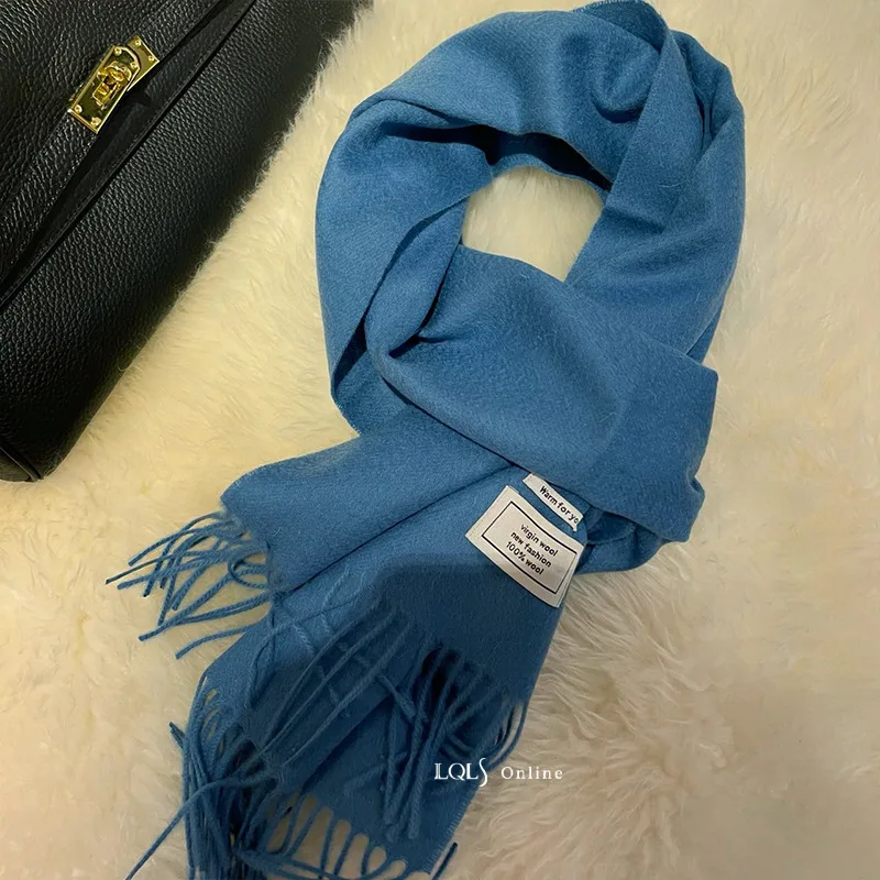 2024, зимний классический шарф с кисточками из чистой шерсти для женщин, теплая однотонная утепленная шаль, шейный платок, шарфы, аксессуары Bufanda