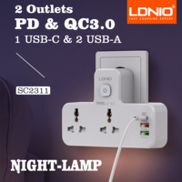 LDNIO POWER SOCKET Universal 2 Outlet 20W PD QC3.0 3 USB Wall Charger NIGHT-LAMP Power Strip Adapter Multiple Plug Expander