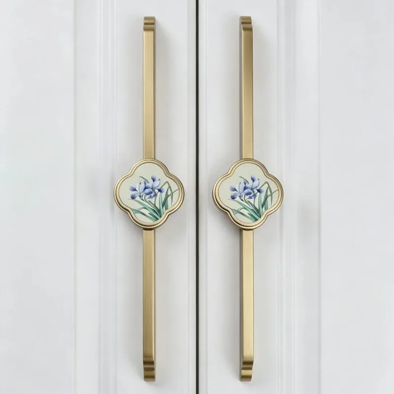 192 256mm New Chinese Style Wardrobe Cupboard Door Long Handle Tea Gold Drawer Shoe Cabinet Dresser Bedside Table Knob Pull 10