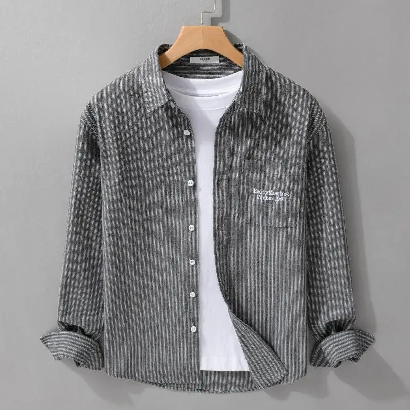 

Youth Men's Striped Long Sweed irt Loose Fit Cotton Casual irt with ket Daily Wear Comfortable Breathable Cotton