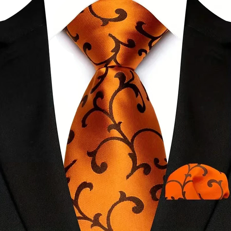 Red Black Brown 8cm Tie For Men Men's Tie Luxury Necktie Handkerchief Set Formal Wedding Business Party Accessories Gift