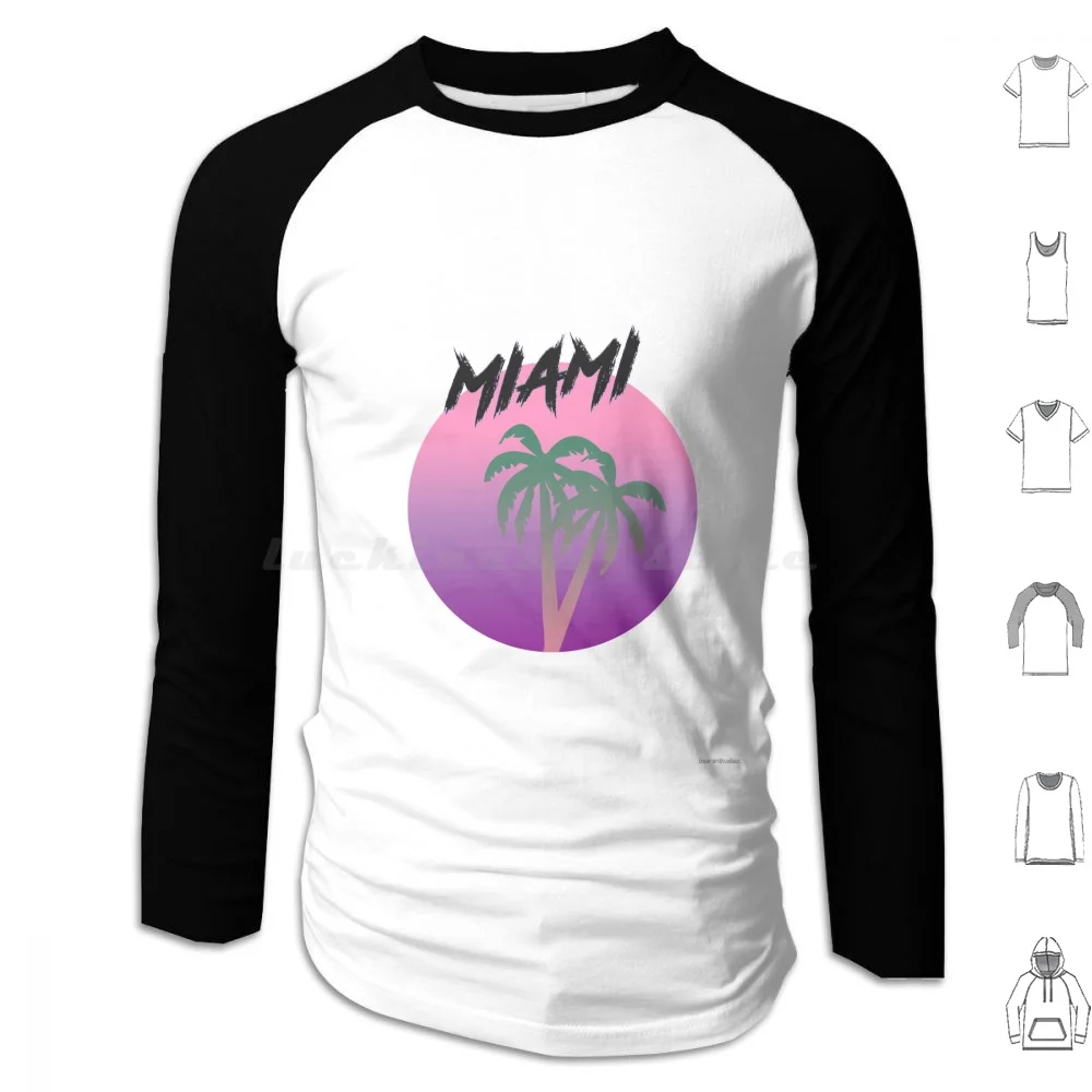 Miami-Retro Design Hoodies Long Sleeve Palm Trees Sunset 80S Vintage Old Original Neon Nostalgia