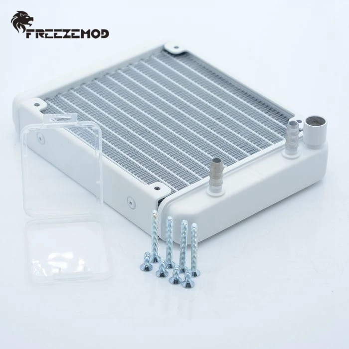 FREEZEMOD 120mm Aluminum Radiator White 27mm thickness 12CM installation Tube Connector port  Water Cooler HeatSink SR-JZFS12