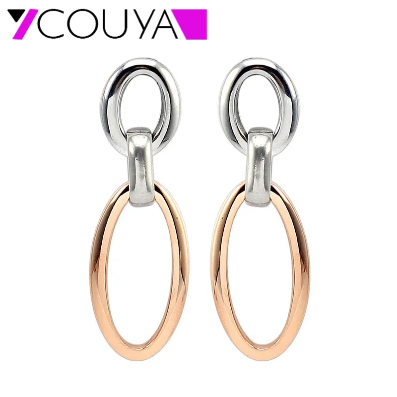 2017 new Fashion rose gold color stainless steel drop earrings for women oval shape free shipping