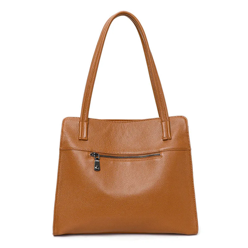 Solid color high-capacity cowhide tote bag is a soft underarm shoulder bag made of high-quality cowhide