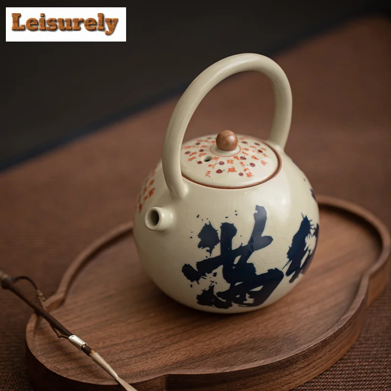 260ml Imitation Song Ru Kiln Man Teapot Chinese Man Jianghong High-handled Pot Tea Brewing Kettle Teaset Accessories Decoration