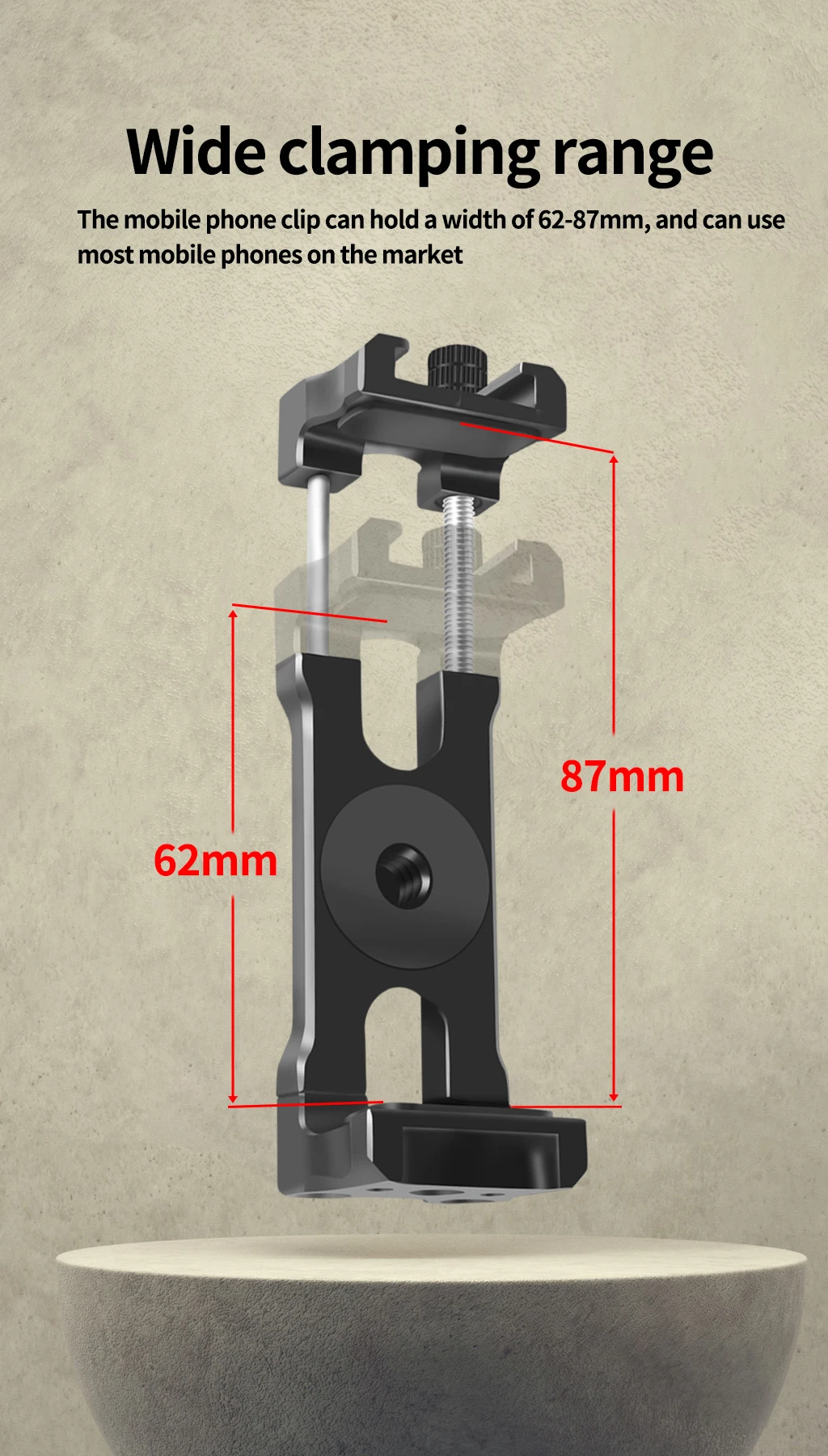 U Clip Telefonständer Power Bank Halter Ausziehbare 62-87mm Klemme Kaltschuhhalterung 1/4" ARRI für iPhone Kamerakäfig Stativhalterung – Detail 4