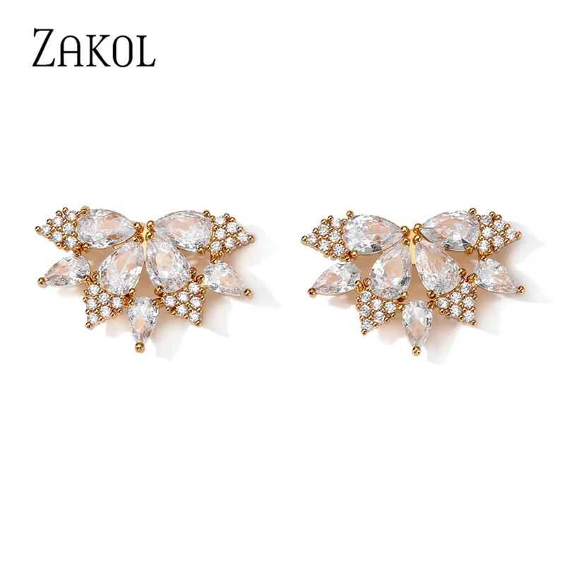 ZAKOL Exquisite Zircon Gold Color Leaf Stud Earrings for Women Romantic Micro Inlay Cubic Zirconia Student Party Jewelry EP5475