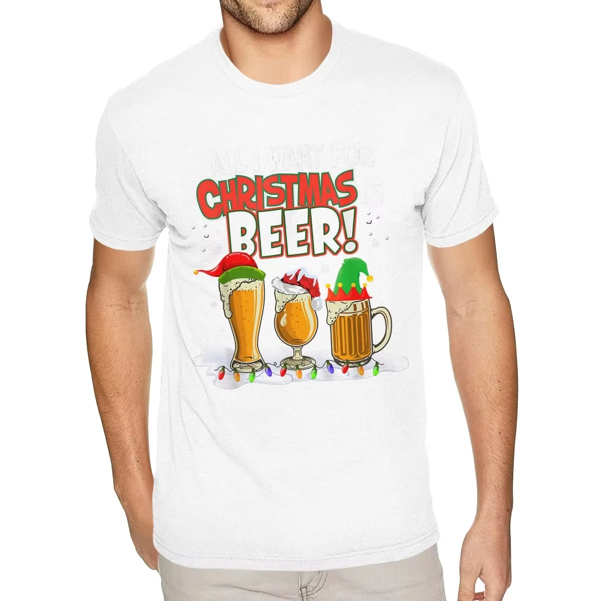 مضحك كل ما أريده لعيد الميلاد هو البيرة قزم قبعة مضحك بيجامة تي شيرت الرجال مخصص قصيرة الأكمام الترا القطن الأسود س الرقبة تي شيرت