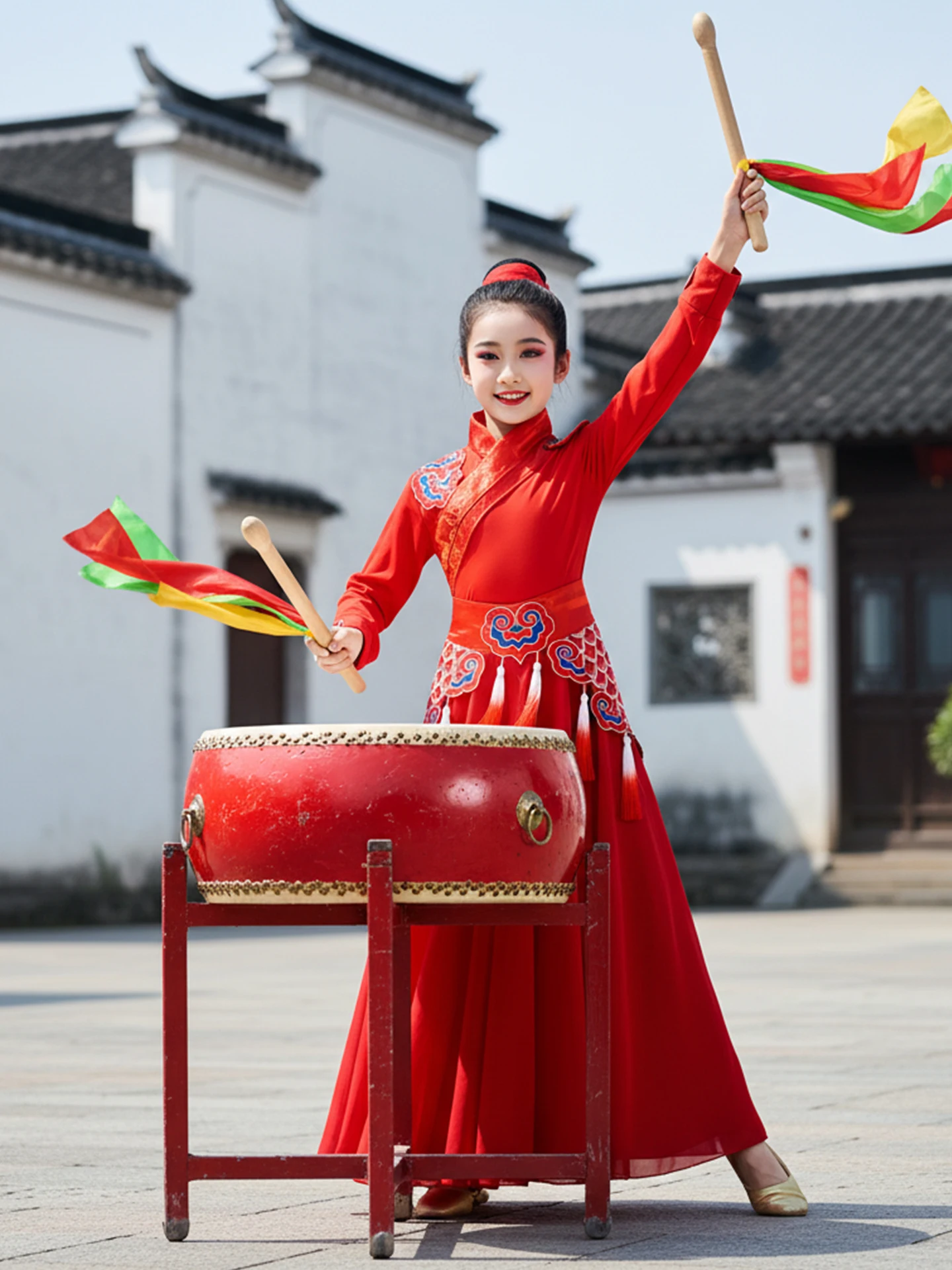 

Children's Performance Costume New 2026 Waist Drum Dance Celebration Happy Spring Festival Drumming Outfit Traditional Ethnic...