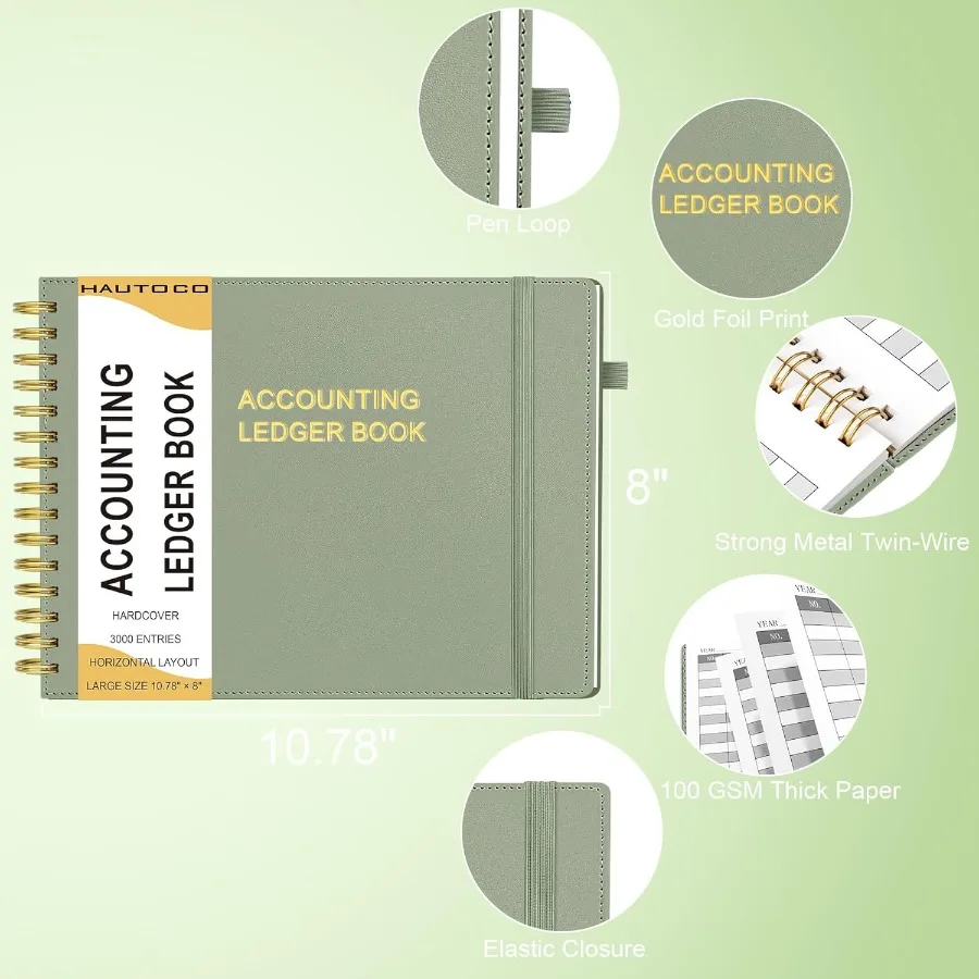 ハードカバー会計帳簿 小規模ビジネス会計用 横型お金支出トラッカーノートブック 収納ポーチ2個付き