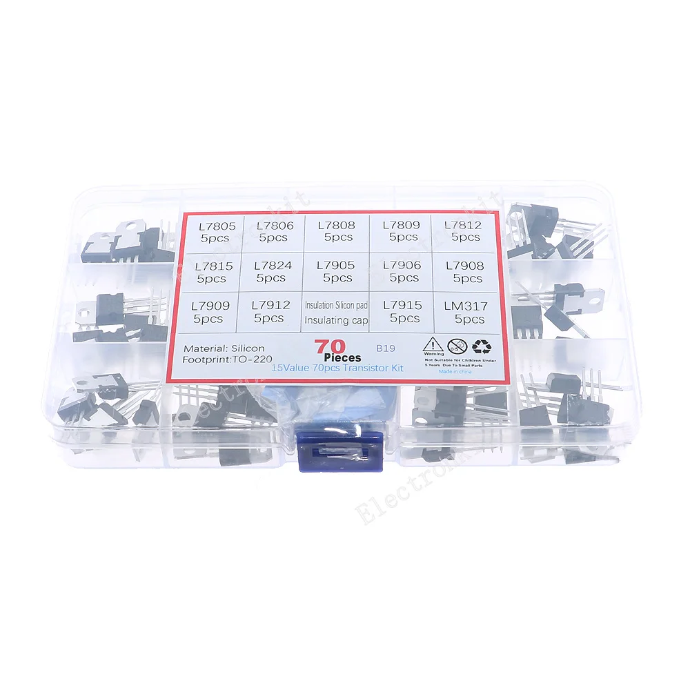 70Pcs 14Values Voltage Regulator Transistor Assorted Kit L7805-LM317 TO-220