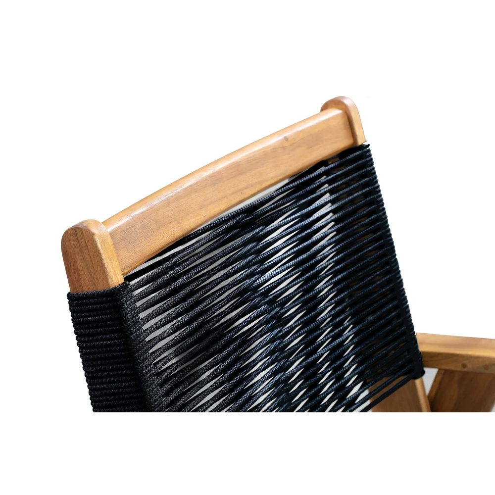 Midcentury Modern Armchair Solid Wood Frame Black Cordage Seat Indoor Outdoor Heavy Duty Easy Assembly Low Maintenance