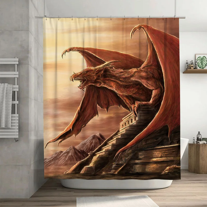 

Занавеска для душа с драконом, фэнтезийное красное мифическое существо, декор для ванной комнаты, водонепроницаемая ткань с 3D принтом, идеальный подарок для Dragon Enthusia