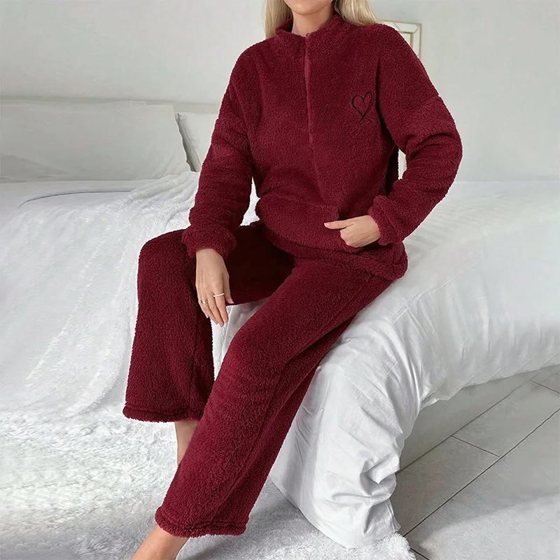 

5XL Plus Size Winter Warm Pajamas for Women Coral Fleece Pjs Set Flannel Turtleneck Zipper Sleepwear Home Clothes Loungewear