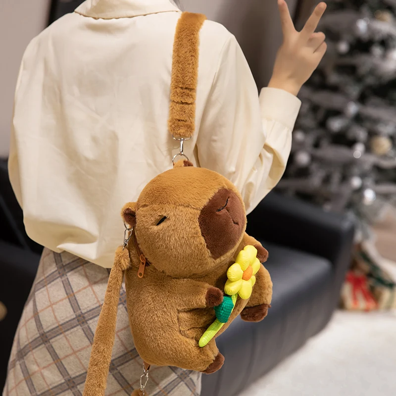 

35 см плюшевый рюкзак с мультяшными животными, каваи, коричневая капибара, сумка на двойное плечо, кошелек, сумка для покупок, модный подарок