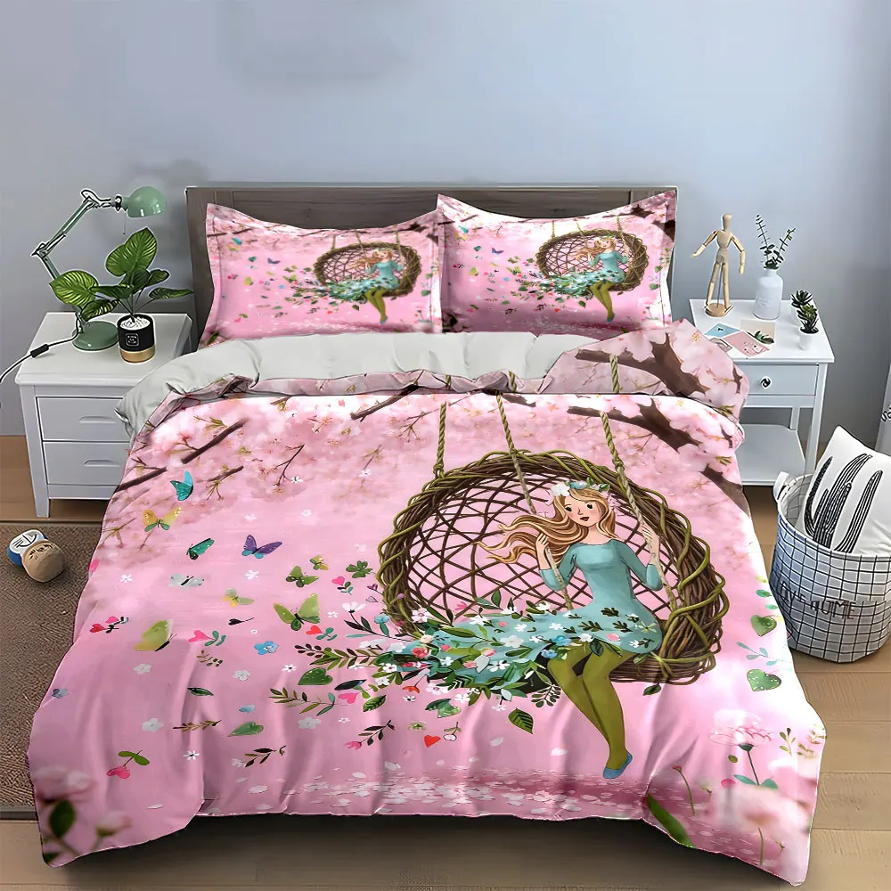 

"Dreamy Floral Swing Decor Set" Soft Comfortable Duvet Cover Bedding Set Included 1*Duvet Cover & 2*Pillowcases, gift