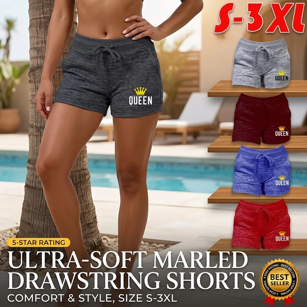 New Queen Women's High Waist Printed Sweat Shorts Quick-Drying Summer Sports Fitness Yoga Casual Drawstring Pants