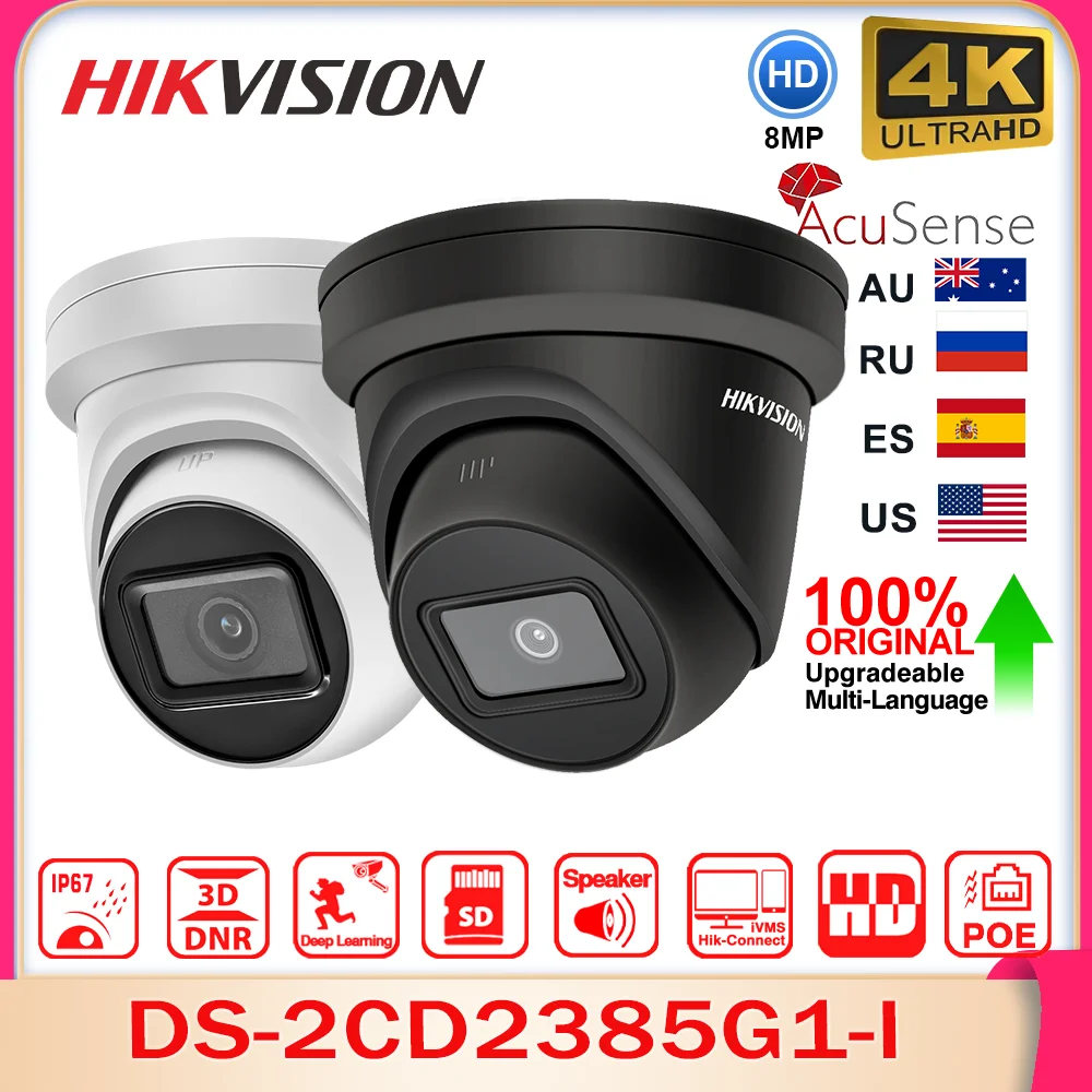 Hikvision Original 8MP 4K IP Camera DS-2CD2385G1-I Powered-by-DarkFighter Fixed H.265+ 30m IR IP67 WDR POE Video Surveillance