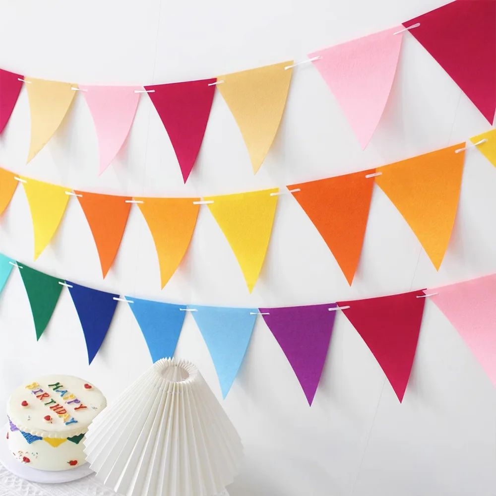 13×17cm Felt Birthday Party Triangle Flag Children\'s Birthday Party Wedding Festival Celebration Baby Shower Decor Felt Flags