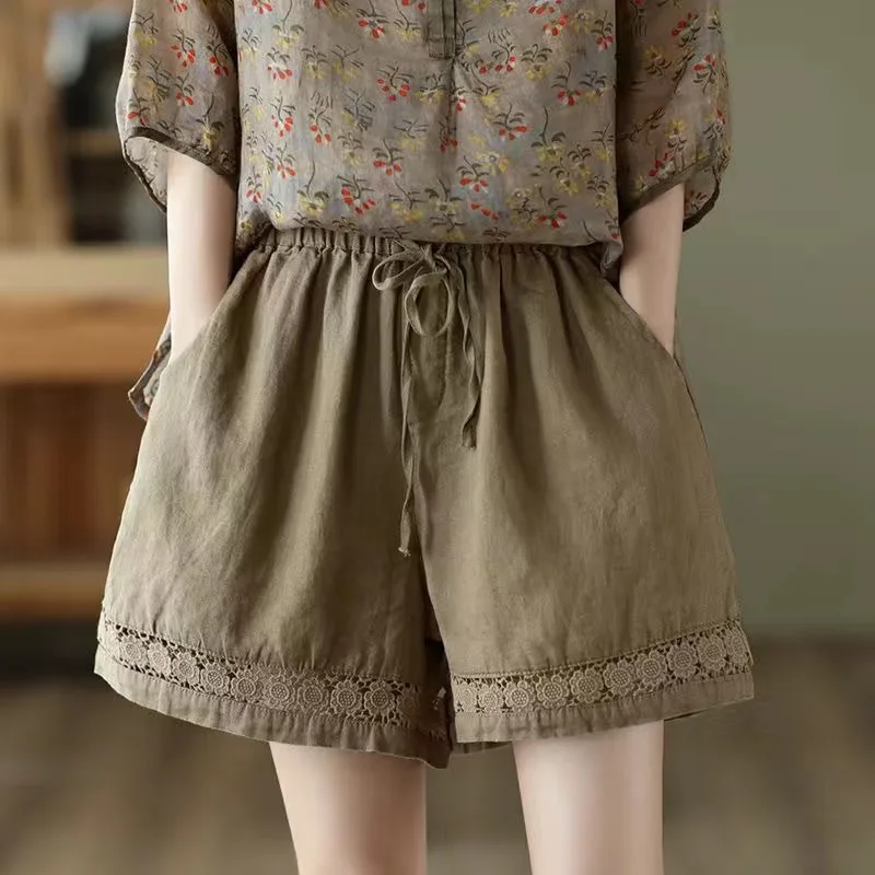 

2024 Summer New Women's Cotton and Linen High Waist Shorts Women's Loose Slimming Casual Shorts Fashion Trendy Sports Shorts